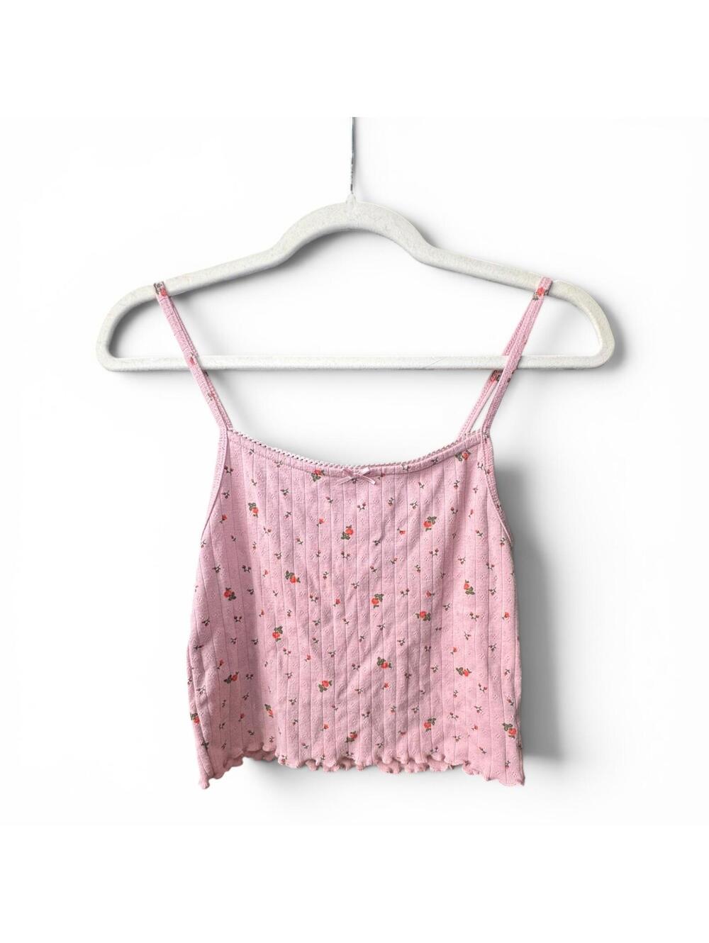 Aerie Pink Women's XS Cami Floral Petite rosy tank top bow lace GC